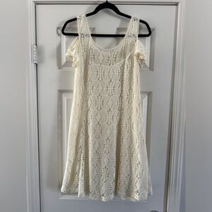 Free People Kiss Off The Sun Lace Crochet Dress Size S Ivory Mini off shoulder